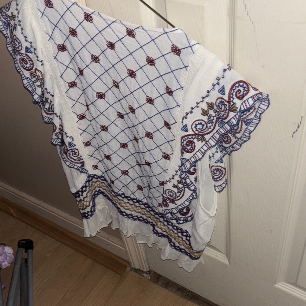 Free People New Holland Park Embroidered White and Blue Top - Picture 5 of 7